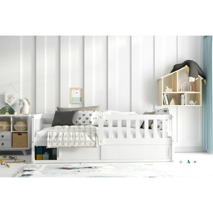 Toddler Bed With Barrier - White Toddler Bed With Barrier - White