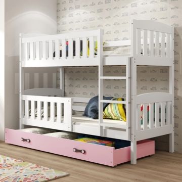 Loke Wooden Bunk Bed 90x190 in White or Grey With Drawer – Converts to 2 Single Beds 