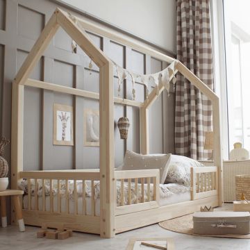 Kids House Bed | Natural Colour Pioli Duo Bed 160x80 with 1 cm Legs