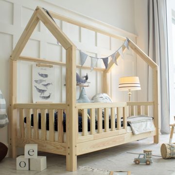 Kids House Bed | Natural Colour Bianco Bed 200x90 with Rails