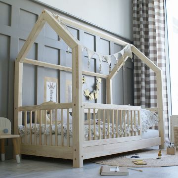 Kids House Bed | Natural Colour Flori Bed 160x80