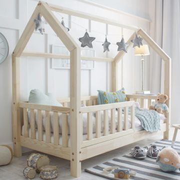 Kids House Bed | Natural Colour Bianco Bed 190x90 with Rails