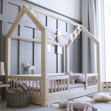 Kids House Bed | Natural Colour Pioli Duo Bed 190x90 with 1 cm Legs