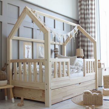 Kids House Bed | Natural Colour Bianco Duo Plus Bed 190x90 with Drawer