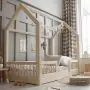 Kids House Bed | Natural Colour Pioli Duo Bed 160x80 with 1 cm Legs thumbnail