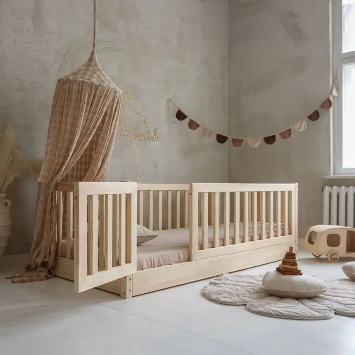 Toddler Bed With Fence Rail 200x100 | PlayPen Bed | Montessori Floor Bed