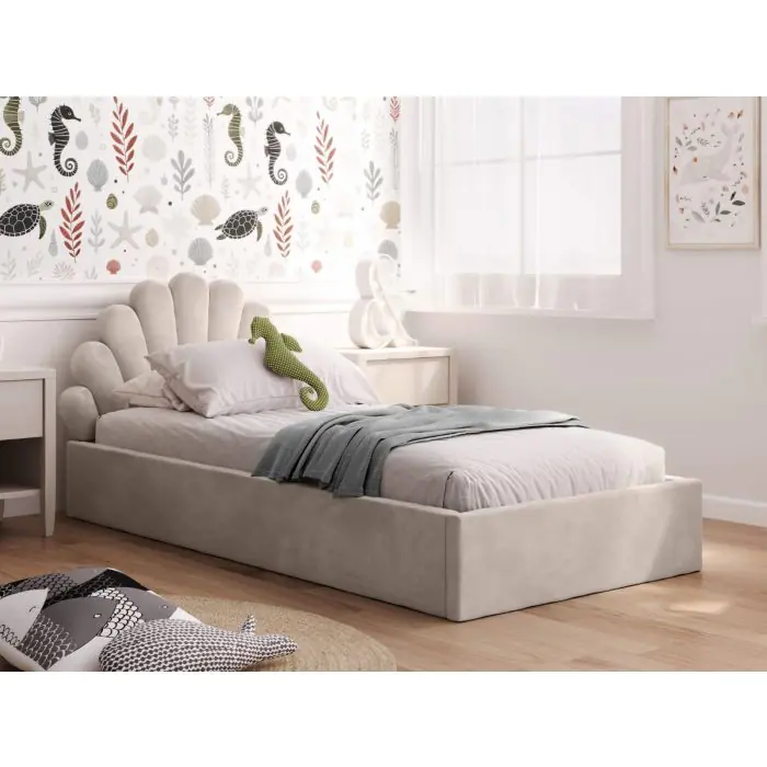 Sea Shell Beautiful Upholstered Bed for Kids and Toddlers | Velvet Finish | EU Single 90x200