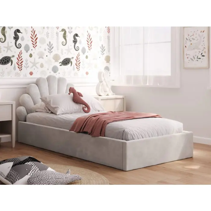 Sea Shell Beautiful Upholstered Bed for Kids and Toddlers | Velvet Finish | EU Single 90x200 Sea Shell Beautiful Upholstered Bed for Kids and Toddlers | Velvet Finish | EU Single 90x200