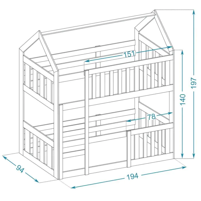 Single House Bunk Bed Size Chart