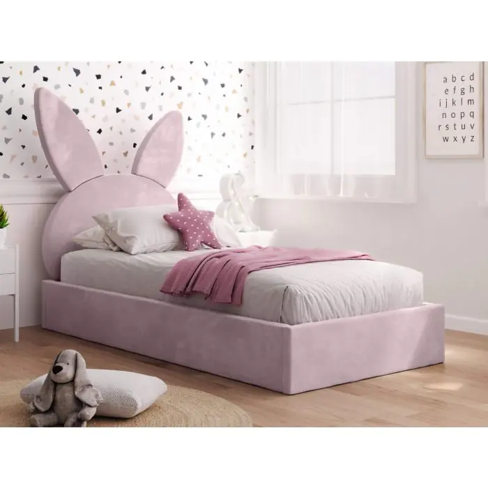 Rabbit Kids Divan Bed in Velvet Finish EU Single Optional Storage Bed Kiddirooms.shop