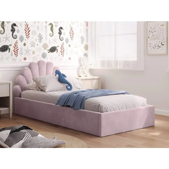 Sea Shell Beautiful Upholstered Bed for Kids and Toddlers | Velvet Finish | EU Single 90x200