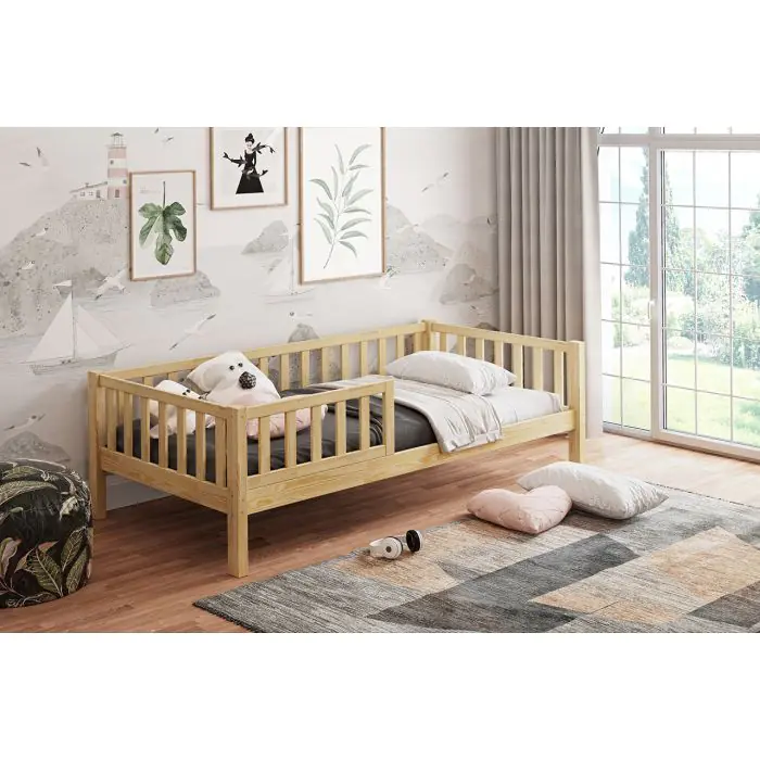 Bosse Montessori Bed With Safety Rails , Wooden Toddler Bed With Barrier